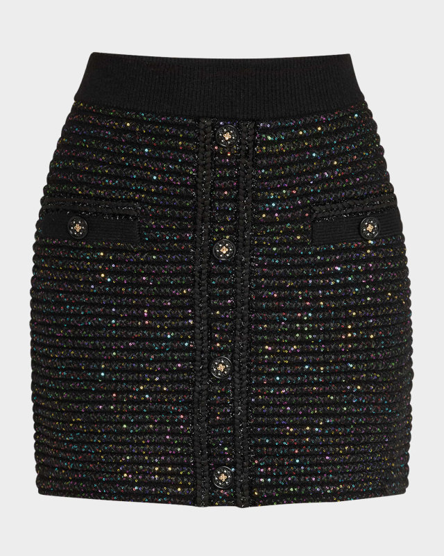 Sequin Textured-Knit Mini Skirt